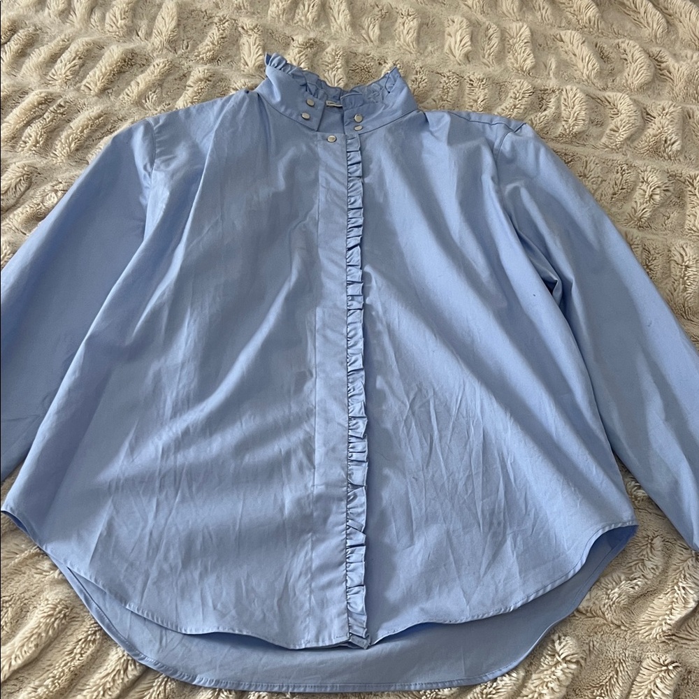 Officine Creative Light Blue Ruffled Blouse